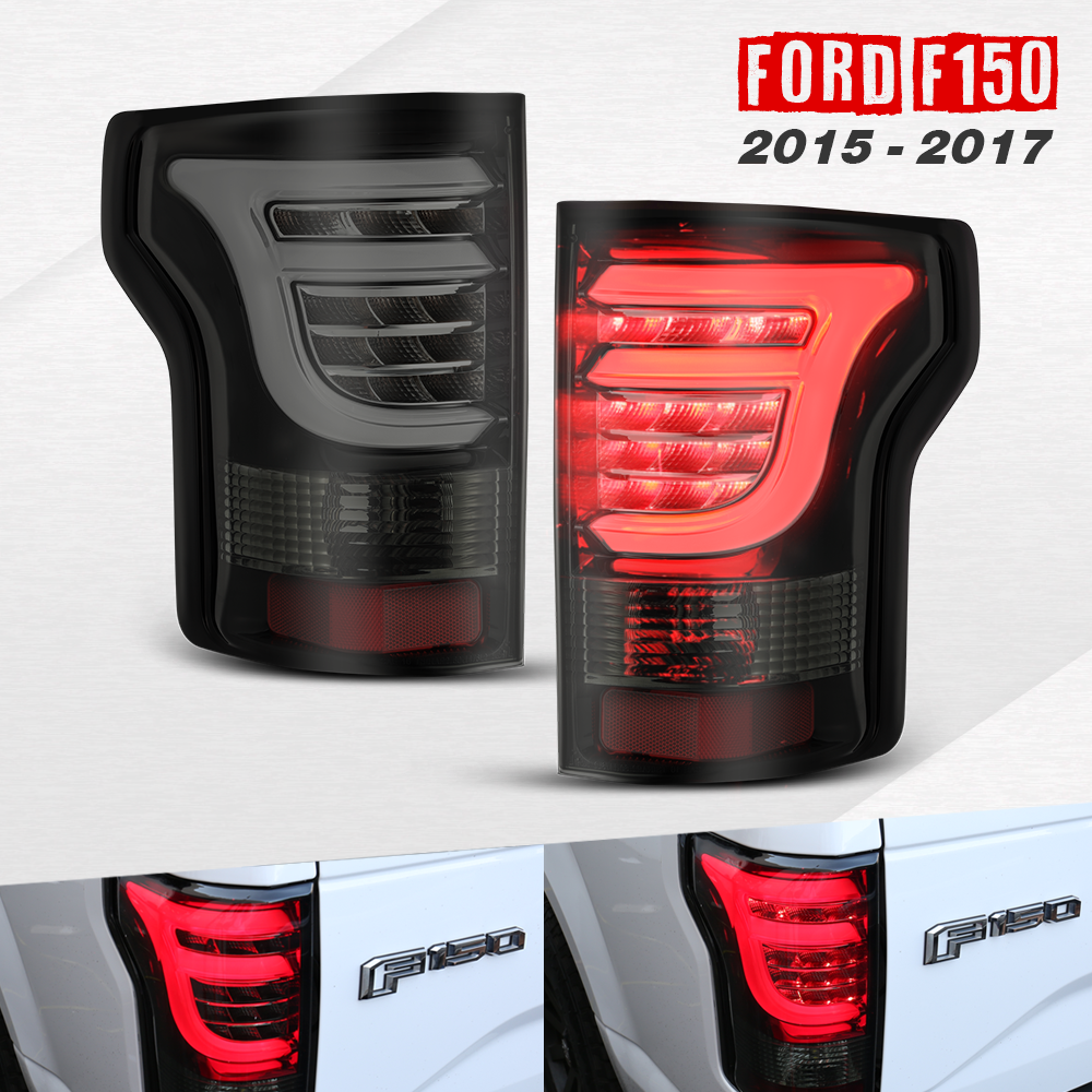 AlphaRex 2015-2017 Ford F150 LED Jet Black Smoke Tail Light Brake