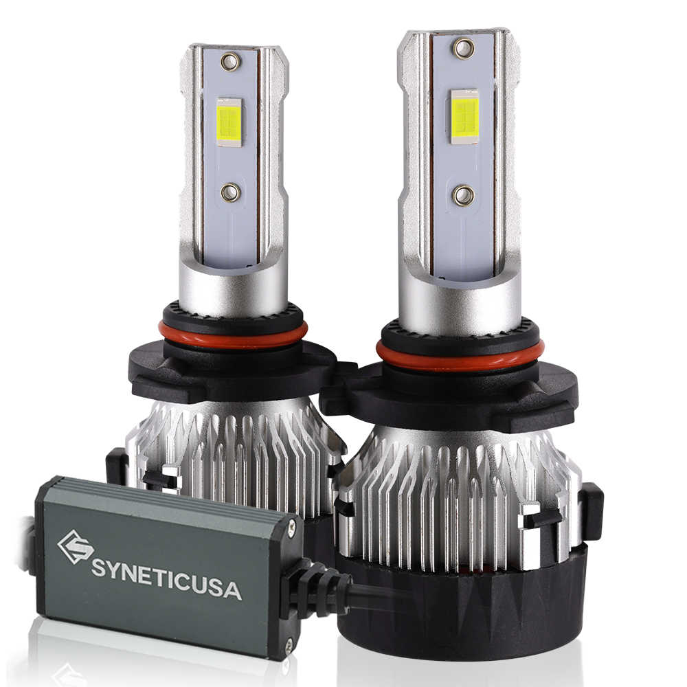 Two 9005 hb3 z8 series headlight bulbs with Synetic USA branding on a white background