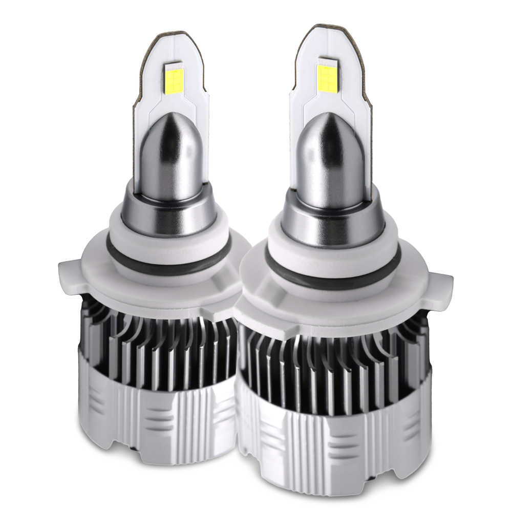 Two LED 9006 z7 light bulbs on a white background