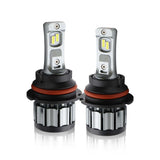Two 9007  headlight bulbs with metallic and black design on a white background