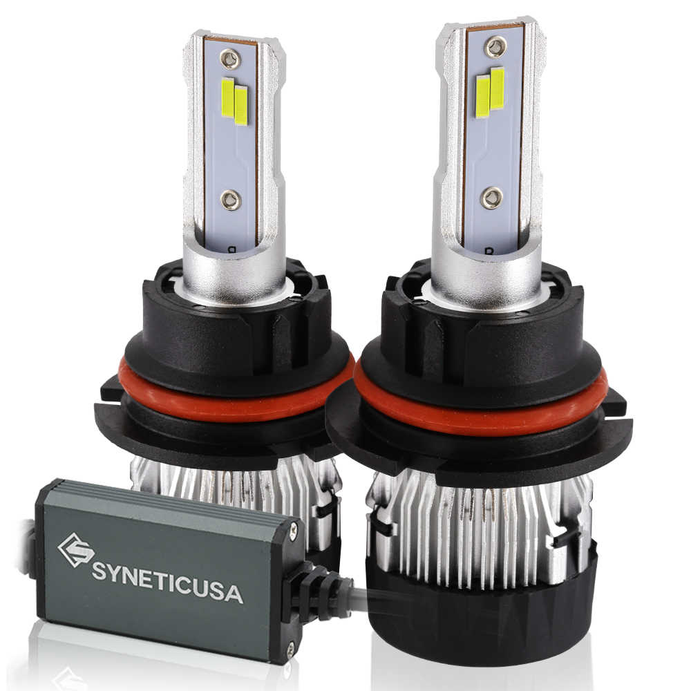 Two 9007 led z8 series headlight bulbs with Synetic USA logo on a white background