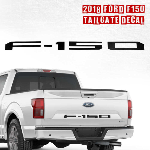 2018 Ford F-150 tailgate decal with bold black lettering for truck customization and styling