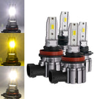 Set of fog light bulbs with close-up shots of light output on a white background