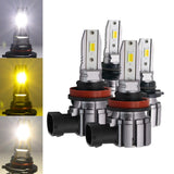 Set of fog light bulbs with close-up shots of light output on a white background