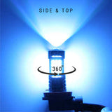 Blue LED light bulb with a 360-degree view on a blue background