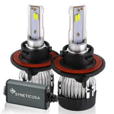 Two Z8 series led H13 9008 headlight bulbs with Synetic USA logo on a white background
