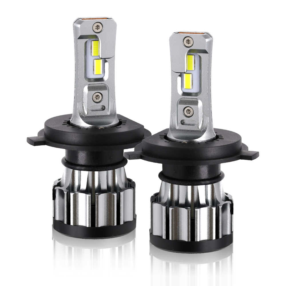 Two H4 headlight bulbs on a white background