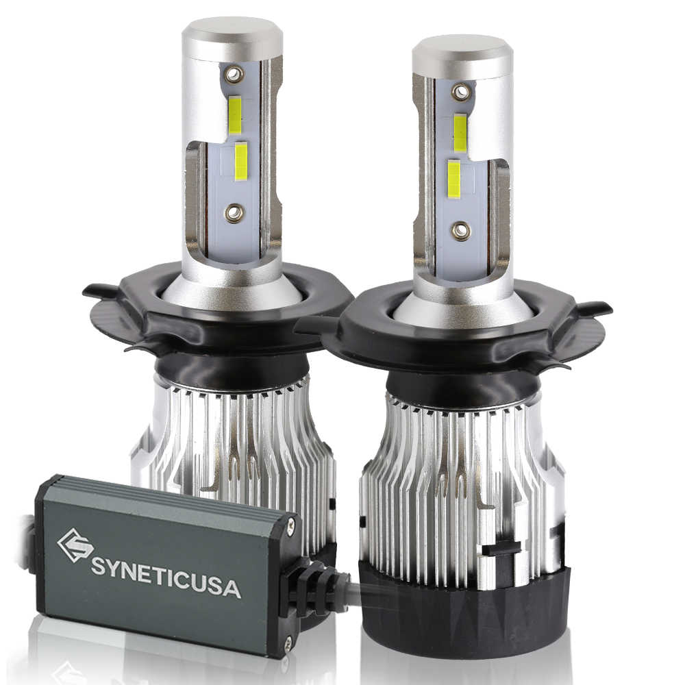Two SYNETICUSA LED H4 Z8 series  light bulbs on a white background