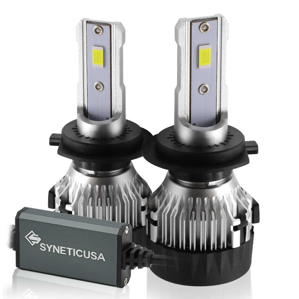 Two H7 Z8 series headlight bulbs with Synetic USA branding on a white background