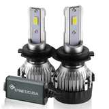 Two H7 Z8 series headlight bulbs with Synetic USA branding on a white background