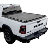 White Ram truck with a tonneau cover on a white background