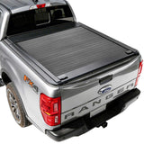 MB retractable tonneau cover installed on silver Ford Ranger with white background