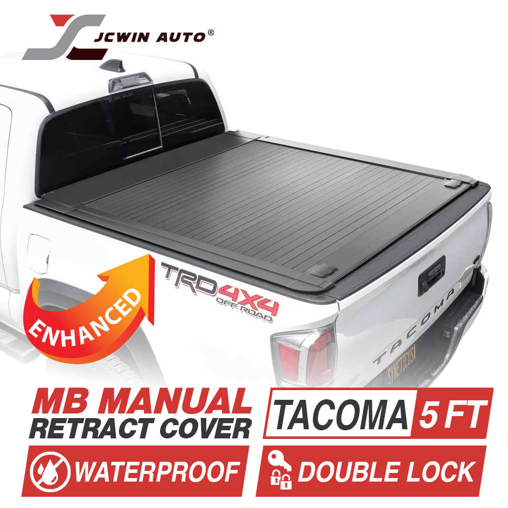Truck bed cover with JCWin Auto branding and features highlighted on a white background