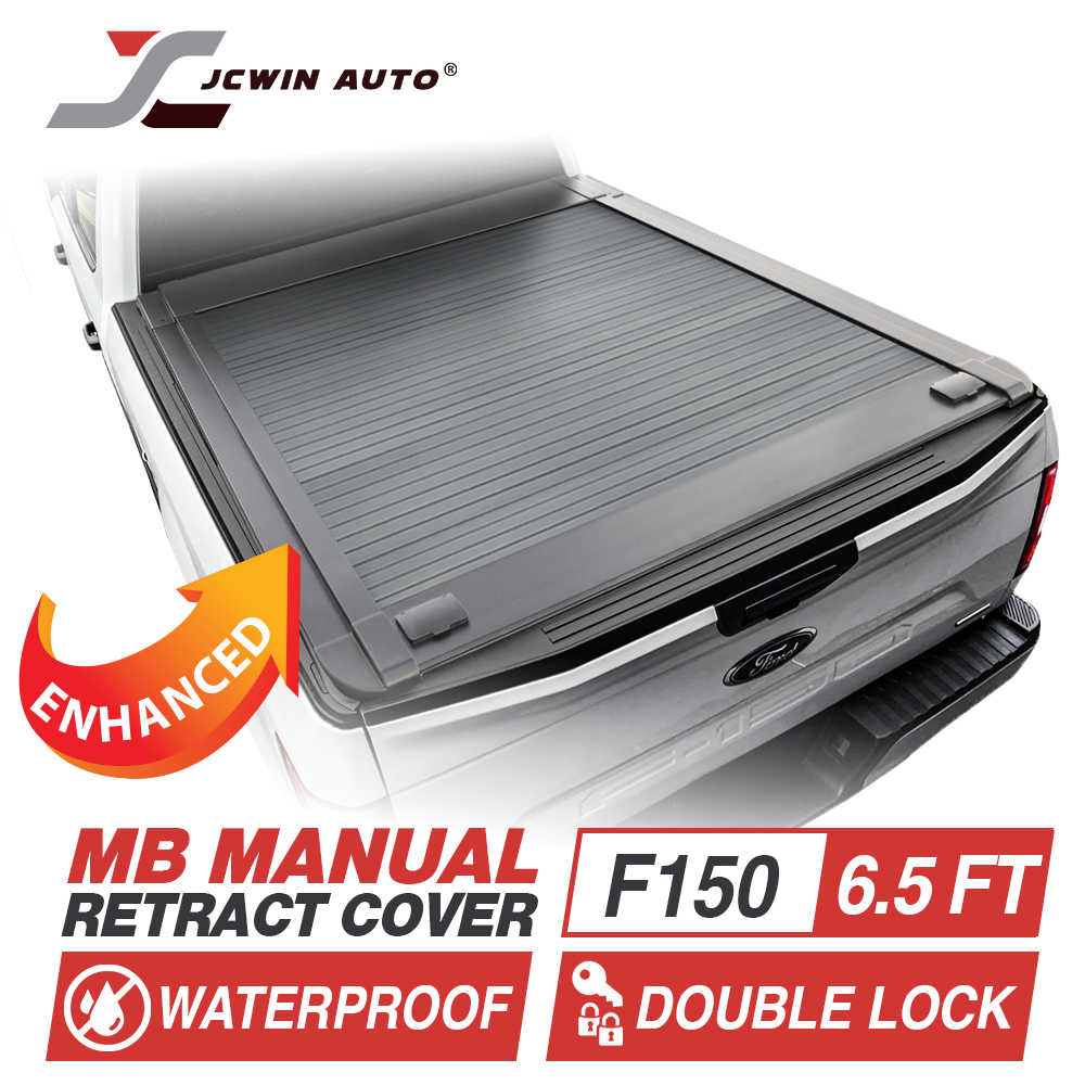 white ford truck F-150 standard bed installed mb retractable tonneau cover branding JCWIN AUTO