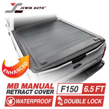 white ford truck F-150 standard bed installed mb retractable tonneau cover branding JCWIN AUTO