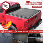 emb retractable tonneau cover installed on red Chevy Colorado 5ft bed branding JCWIN