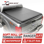 Soft roll-up tonneau cover for Ford Ranger 5 ft bed, waterproof with T-slot rail