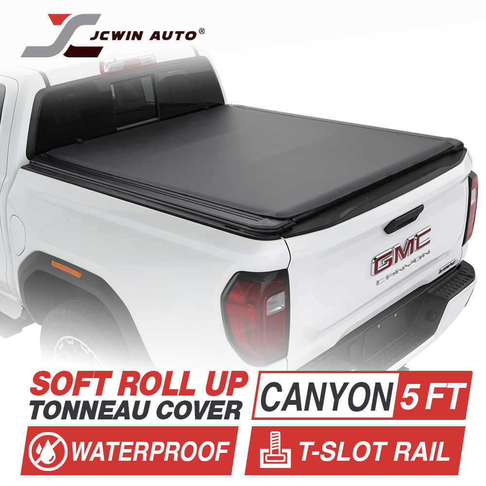 Soft roll-up tonneau cover for GMC Canyon 5 ft, waterproof with T-slot rail