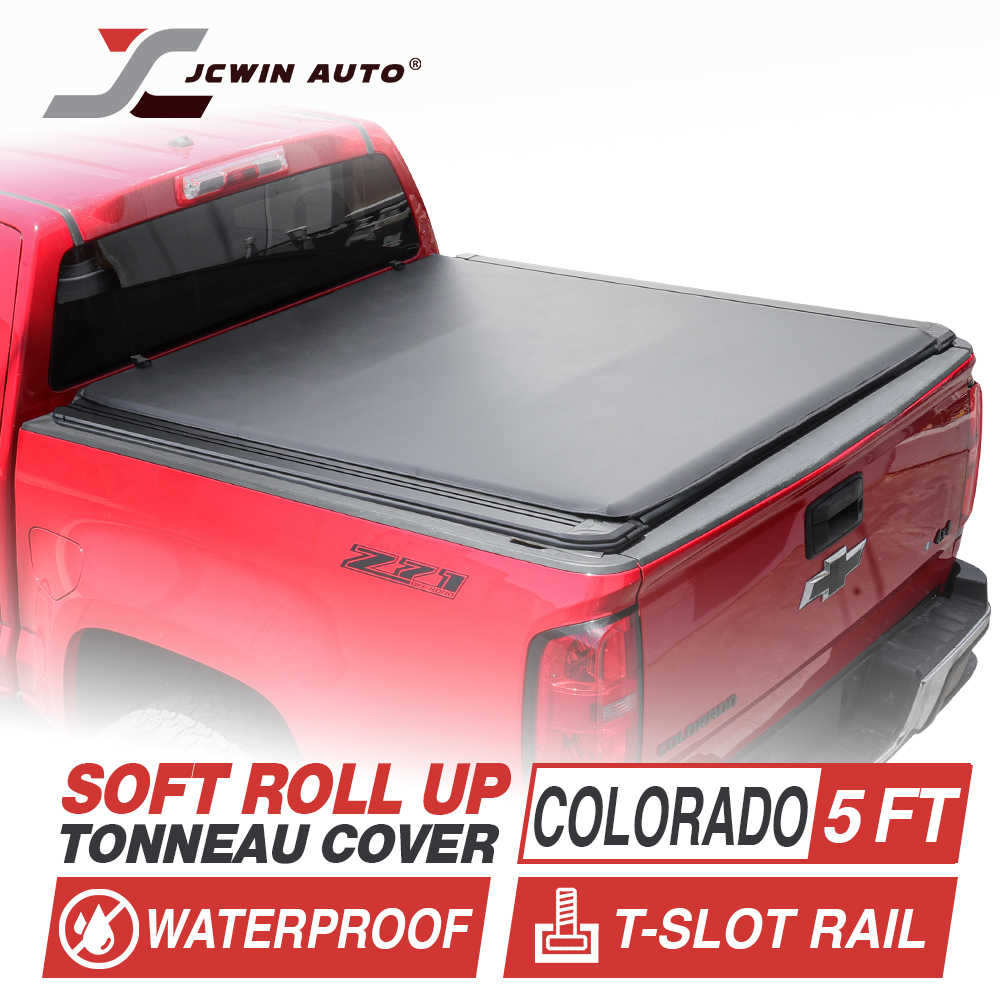 Soft roll-up tonneau cover for Colorado 5 ft truck bed, waterproof with T-slot rail