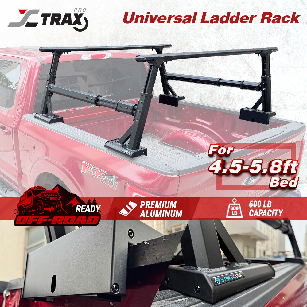 Bolt-On Universal Aluminum Fully Adjustable Truck Bed Ladder Rack