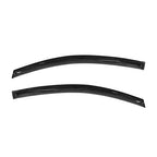 A pair of glossy black car window rain gutters shown on a plain white background.