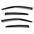 Four glossy black car window rain deflectors arranged horizontally on a plain white background.