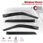 Window visors for Ford F150 2015-2017 Crew Cab with features listed below.