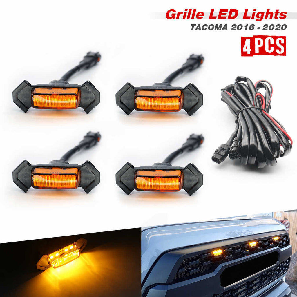 Set of grille LED lights for Toyota Tacoma 2016-2020 with wiring harness on a white background.