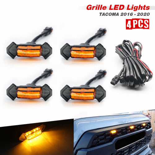 Set of grille LED lights for Toyota Tacoma 2016-2020 with wiring harness on a white background.