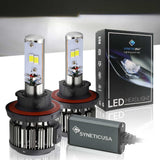 SYNETIC USA H13 LED headlight bulbs with packaging on a reflective surface