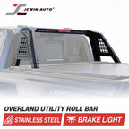 Overland utility roll bar with brake light on a truck bed, featuring JCWin Auto branding.