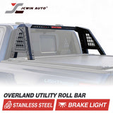Overland utility roll bar with brake light on a truck bed, featuring JCWin Auto branding.