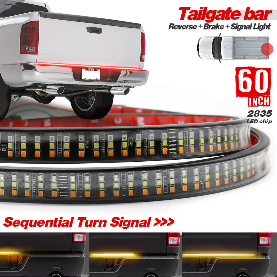 Tailgate bar with reverse, brake, and signal light features on a white background