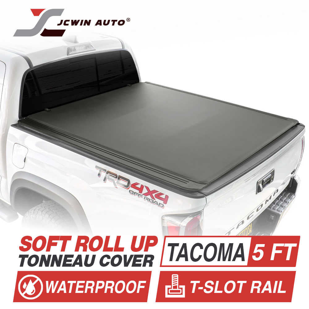 Soft roll up tonneau cover for Toyota Tacoma 5 FT with JCWin Auto branding.