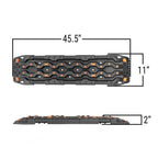 45.5-inch black and orange traction mat for trucks, 11-inch wide, 2-inch thick, ideal for off-road recovery