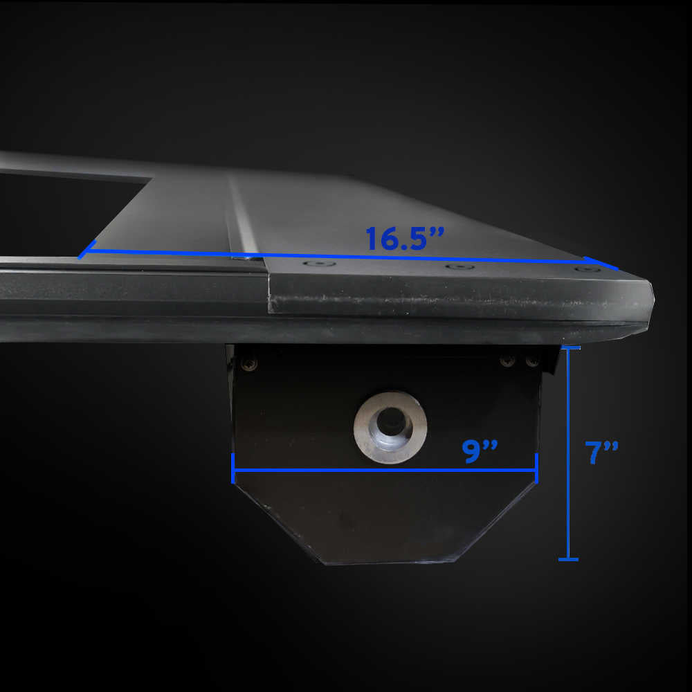 Measurement details of a black metal component on a dark background