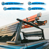 Roof rack system on a vehicle with features highlighted