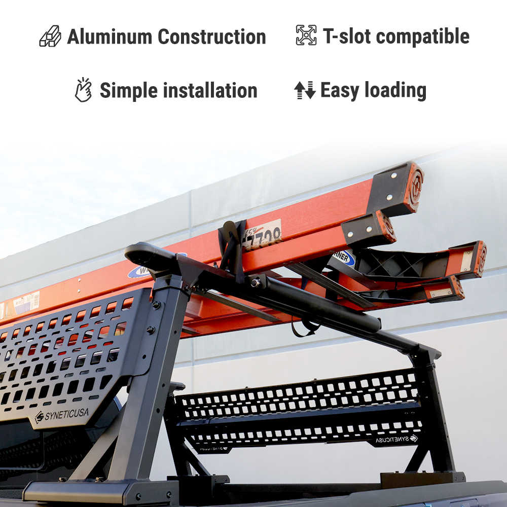 Rack with red panels and metal structure on a white background, featuring text about construction and compatibility.