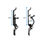 Two black metal mounting brackets shown side by side on a white background, each with blue dimension lines and text indicating measurements (2.82 inches, 3.57 inches and 0.65 inches)