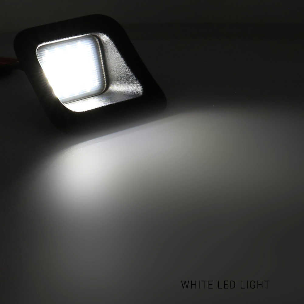 A square black LED wall light casting a bright white light onto a dark surface, with the text 'WHITE LED LIGHT' in the bottom right corner.