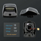Car light component with technical specifications on a dark background