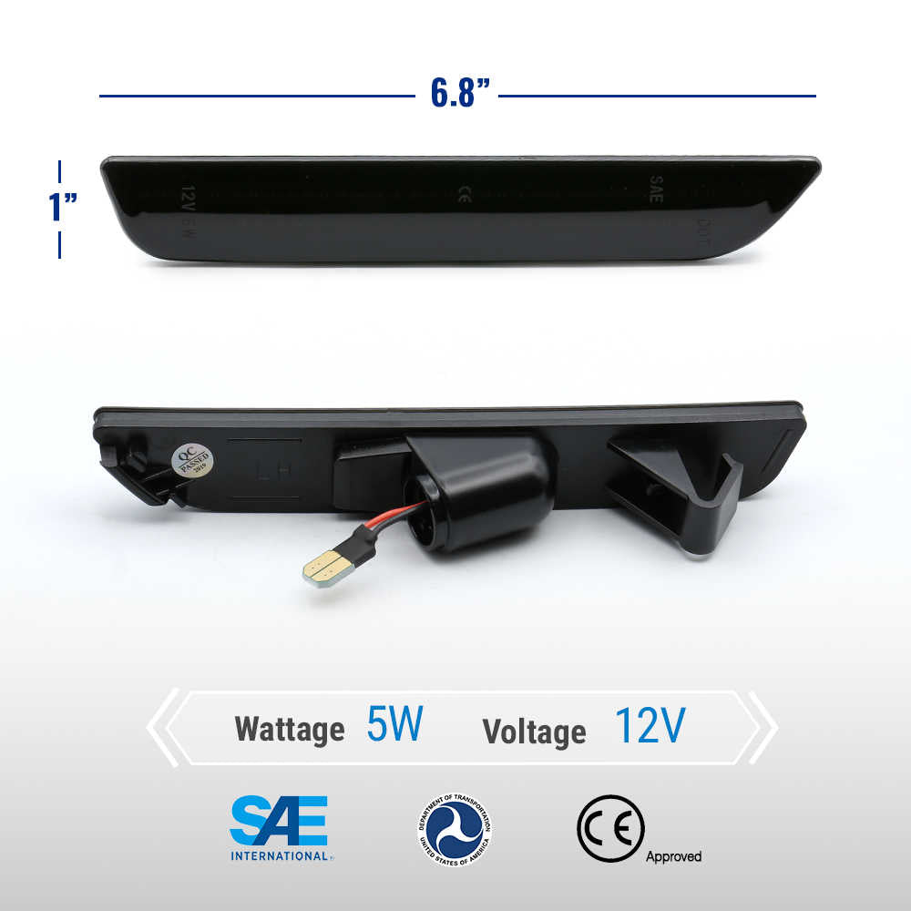 Black 12V car rear window wiper arm shown from two angles with dimension markings (6.8 inches wide, 1 inch high) and technical specs (5W wattage, 12V voltage) on a white background.
