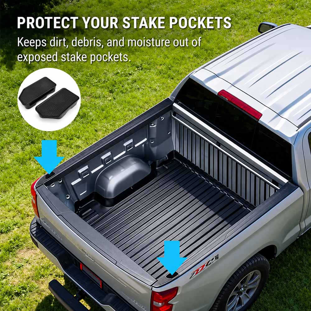 Stake Pocket Covers Caps Truck Bed Rail Protection Black 2 pcs