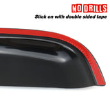 Black car window deflector with red trim on a white background, featuring 'No Drills' branding.