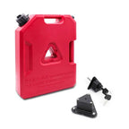 Red 2-gallon gasoline can with lockable cap and mounting bracket for truck or off-road use