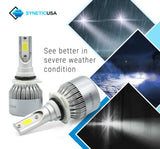 SYNETICUSA car light bulbs with text 'See better in severe weather condition' and images of lights in various conditions.