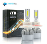SYNETICUSA LED headlight system packaging with two LED bulbs on a white background