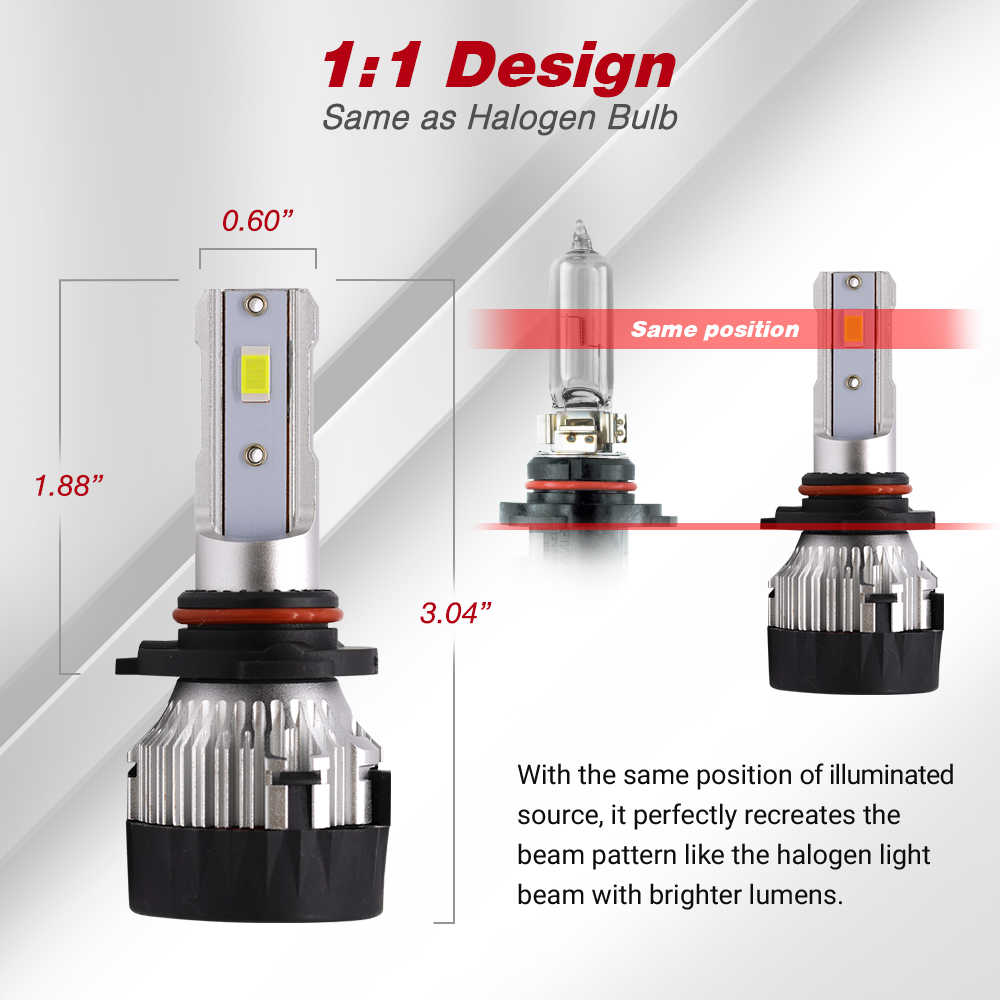 Car headlight bulb comparison with halogen bulb on a white background