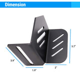 Black metal bracket with dimensions labeled on a white background