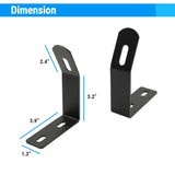 Black metal brackets with dimensions labeled on a white background